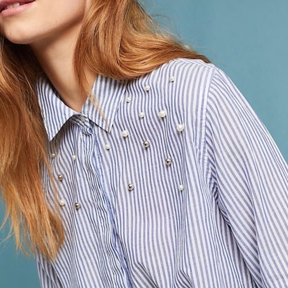 NWT Rails Taylor Florence Stripe Button Down Shirt Top w/ Pearls Size XXS - Picture 2 of 8